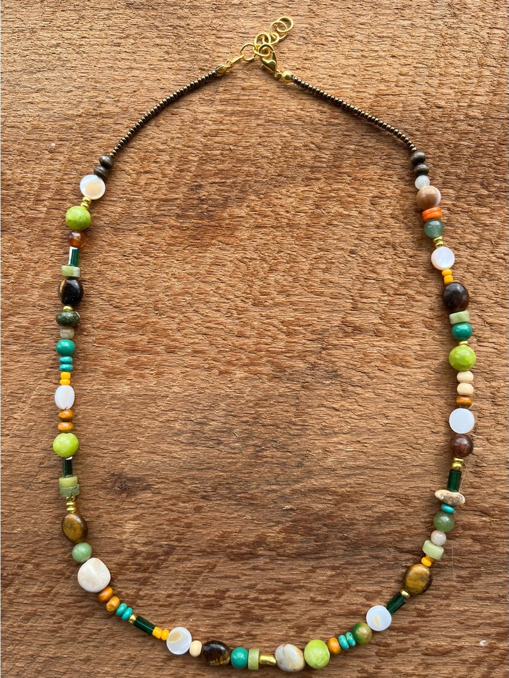 Multicolored Beaded Women’s Necklace with Green Accents